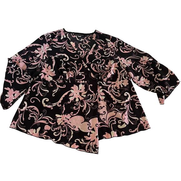 Black Pink Paisley Wrap Style Kimono Sleeve Blouse Plus Size 24 Whimsygoth Y2K - Picture 1 of 8